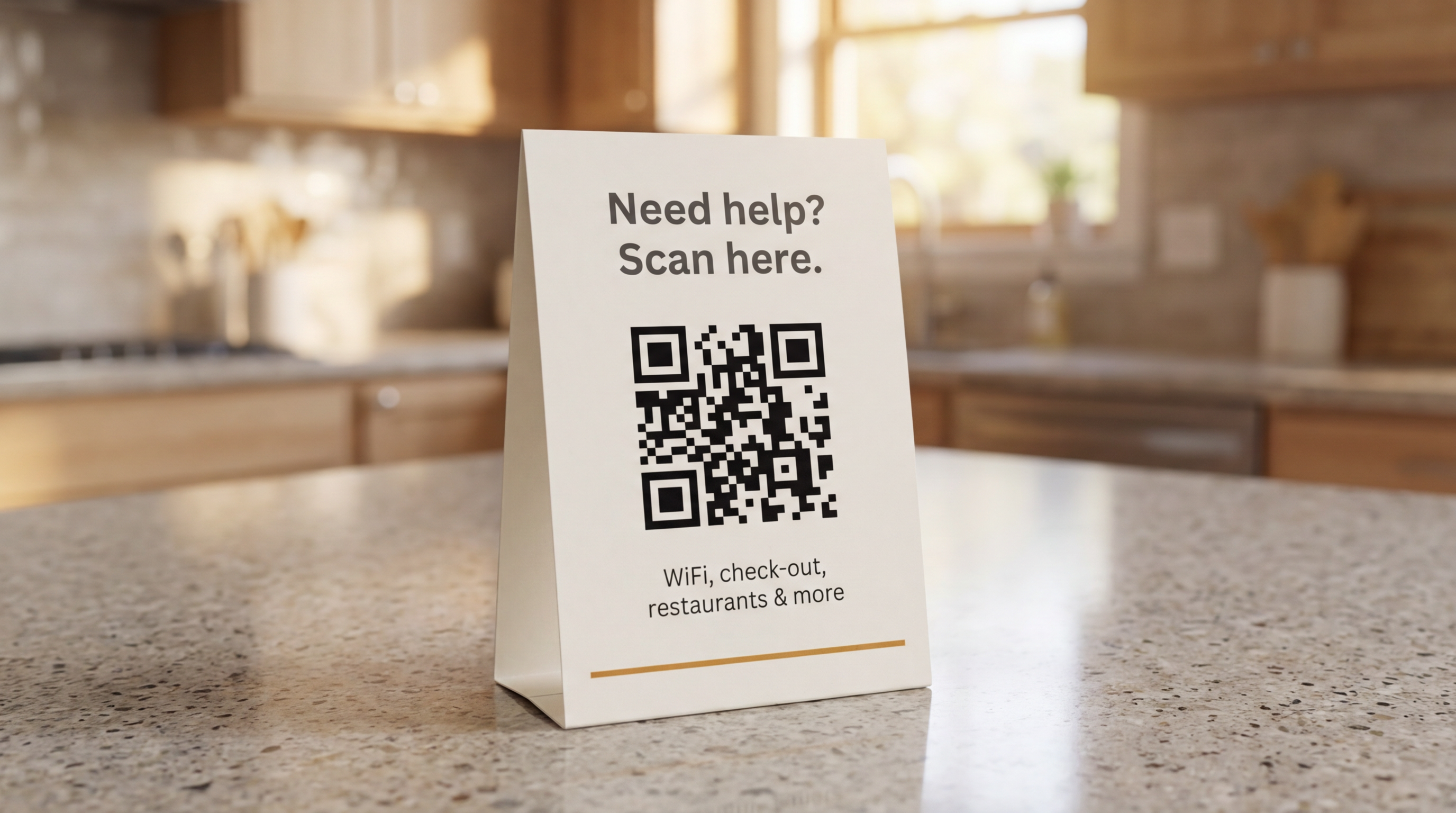 QR Code Flyer on kitchen counter